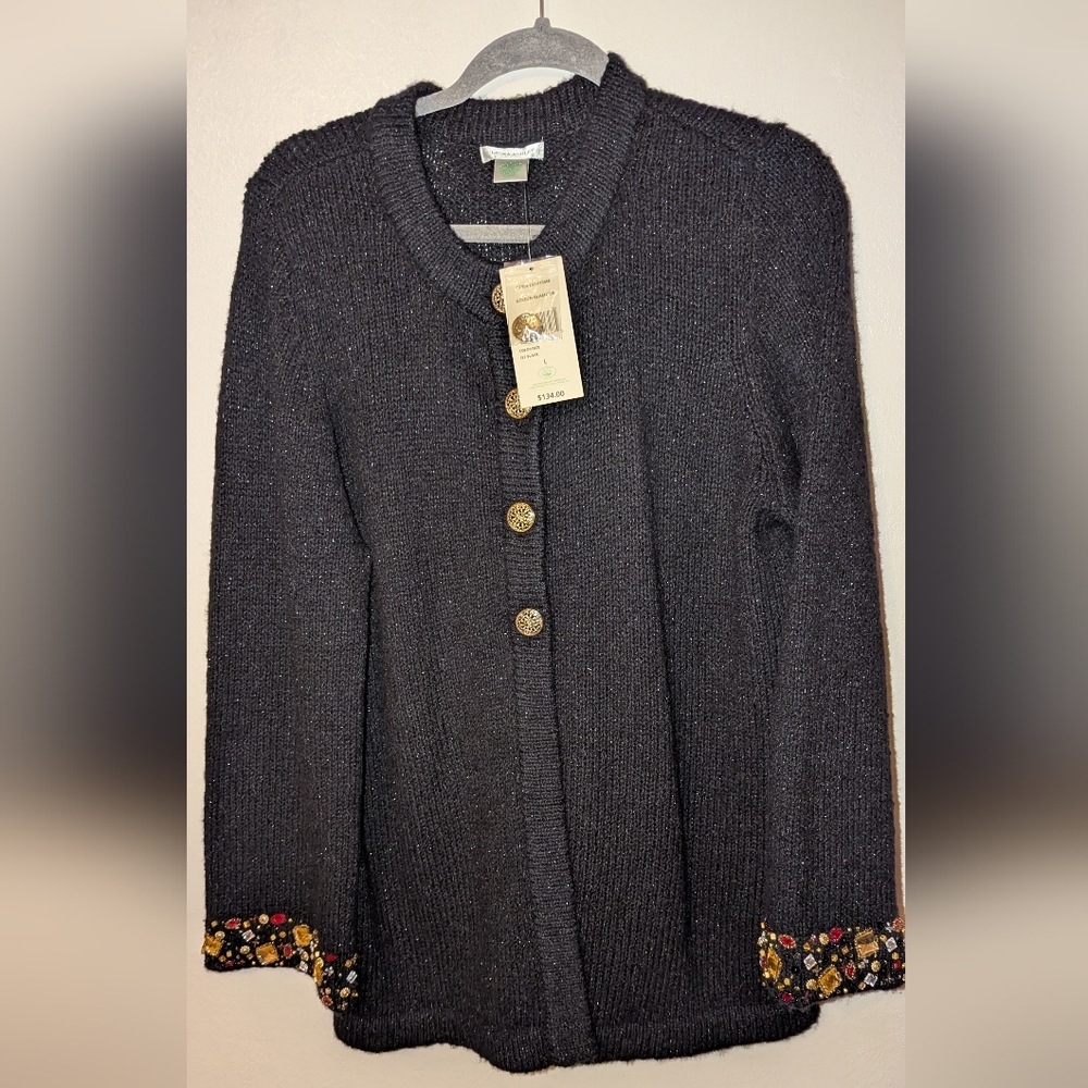 Laura Ashley Black Cardigan with Floral Accents